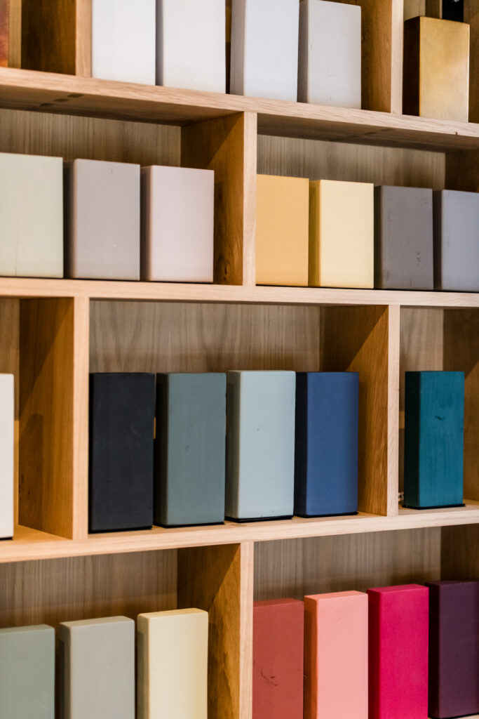 Colour blocks at Blackdown Shepherd Huts