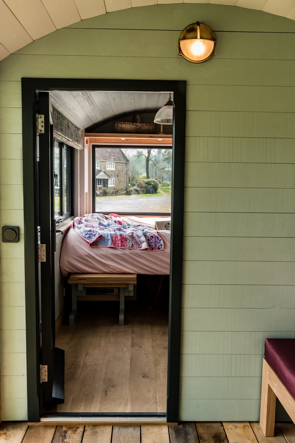 RCP25-BSH-4-50-FB A traditional Finnish style Sauna within the Blackdown Shepherd Huts Sauna Cabin